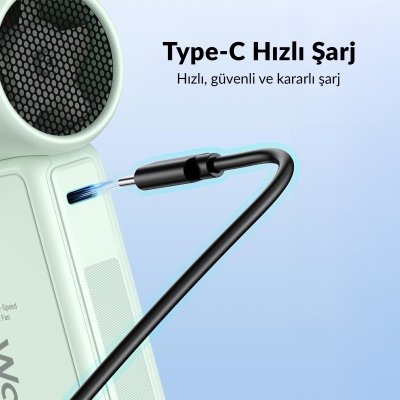 Warmco H1 15000 RPM Turbo El Vantilatörü 5000 mAh Şarjlı Dijital Göstergeli Mini Soğutucu Fan Yeşil - 5