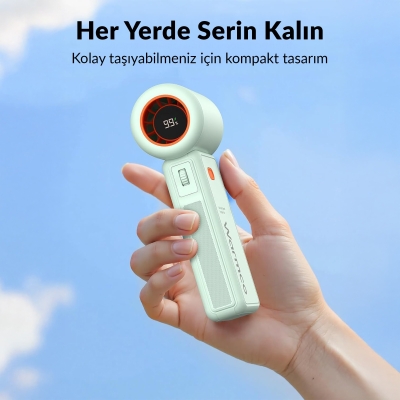 Warmco H1 15000 RPM Turbo El Vantilatörü 5000 mAh Şarjlı Dijital Göstergeli Mini Soğutucu Fan Yeşil - 6