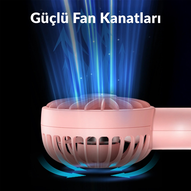 Warmco K30 Taşınabilir Şarjlı Mini El Vantilatörü 1800mAh 3 Kademeli Standlı Soğutucu Fan Pembe - 4