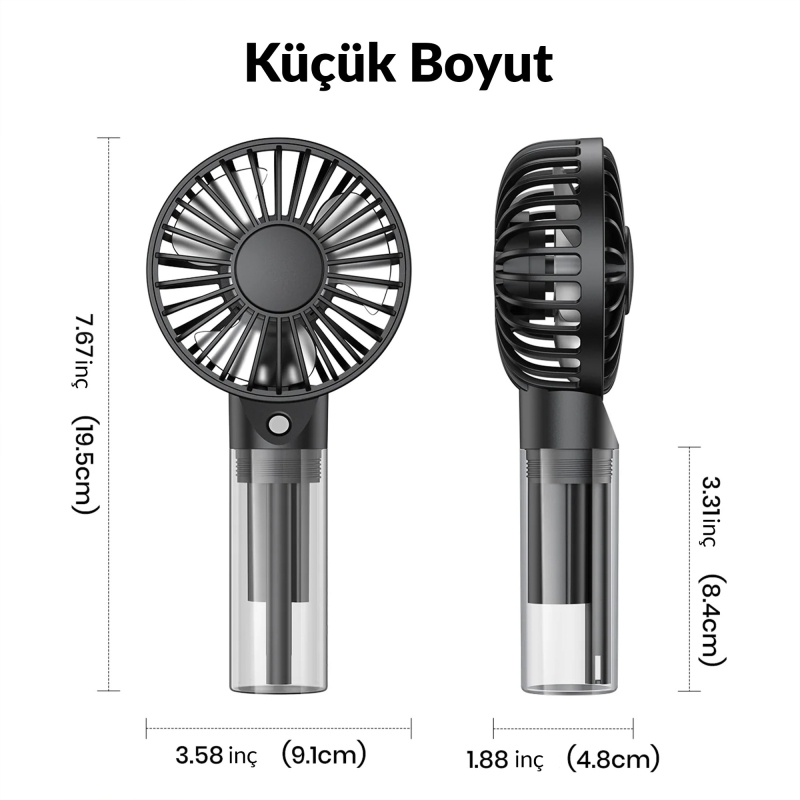 Warmco K31 Su Püskürtmeli Şarjlı El Vantilatörü Taşınabilir Masaüstü Standlı 3 Kademeli Serinletici Mini Soğutucu Fan Pembe - 9