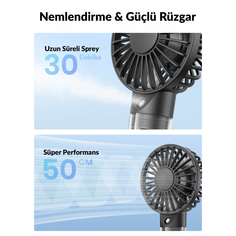 Warmco K31 Su Püskürtmeli Şarjlı El Vantilatörü Taşınabilir Masaüstü Standlı 3 Kademeli Serinletici Mini Soğutucu Fan Pembe - 5