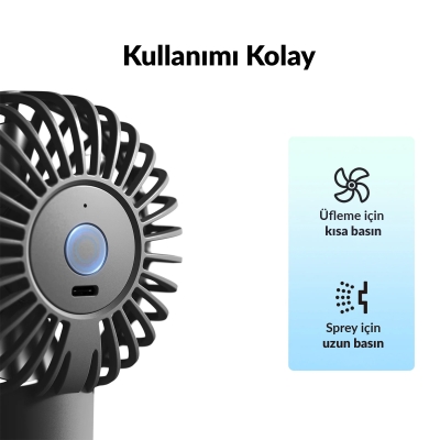 Warmco K31 Su Püskürtmeli Şarjlı El Vantilatörü Taşınabilir Masaüstü Standlı 3 Kademeli Serinletici Mini Soğutucu Fan Siyah - 7