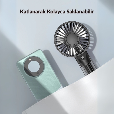 Warmco K31 Su Püskürtmeli Şarjlı El Vantilatörü Taşınabilir Masaüstü Standlı 3 Kademeli Serinletici Mini Soğutucu Fan Siyah - 8