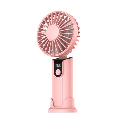 Warmco K38 Ekranlı 4 Kademeli El Vantilatörü 2400mAh Şarjlı Taşınabilir Katlanabilir Standlı Boyun Askılı Soğutucu Fan Pembe - Warmco
