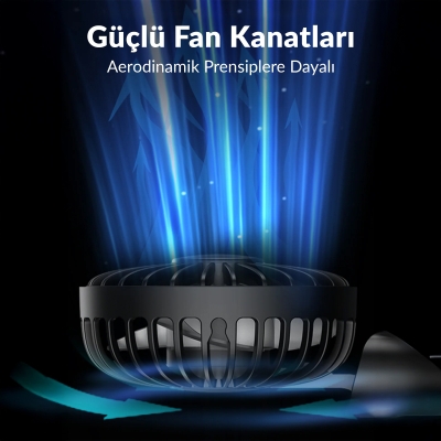 Warmco K38 Ekranlı 4 Kademeli El Vantilatörü 5000mAh Şarjlı Taşınabilir Katlanabilir Standlı Boyun Askılı Soğutucu Fan Siyah - 3