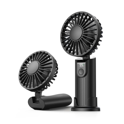 Warmco K38 Ekranlı 4 Kademeli El Vantilatörü 5000mAh Şarjlı Taşınabilir Katlanabilir Standlı Boyun Askılı Soğutucu Fan Siyah - 8