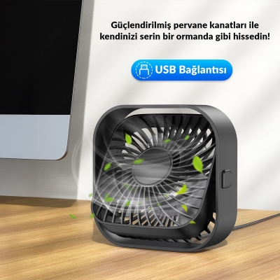 Warmco K51 Masaüstü Vantilatör 3 Kademeli 360° Döner Başlıklı USB Kablolu Soğutucu Fan Siyah - 4