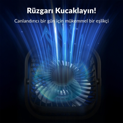 Warmco K51 Masaüstü Vantilatör 3 Kademeli 360° Döner Başlıklı USB Kablolu Soğutucu Fan Siyah - 6