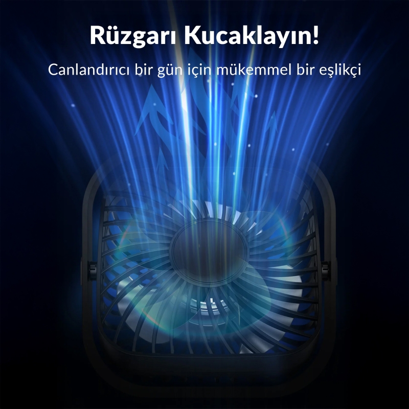 Warmco K51 Masaüstü Vantilatör 3 Kademeli 360° Döner Başlıklı USB Kablolu Soğutucu Fan Siyah - 6