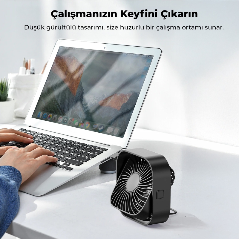 Warmco K51 Masaüstü Vantilatör 3 Kademeli 360° Döner Başlıklı USB Kablolu Soğutucu Fan Siyah - 7