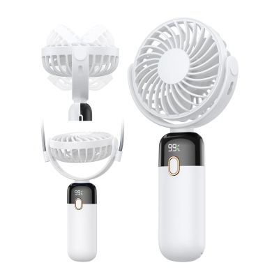 Warmco K70 Taşınabilir Şarjlı El Vantilatörü 2400mAh 360° Döner Başlıklı ve Standlı Dijital Ekranlı Soğutucu Fan Beyaz - 8