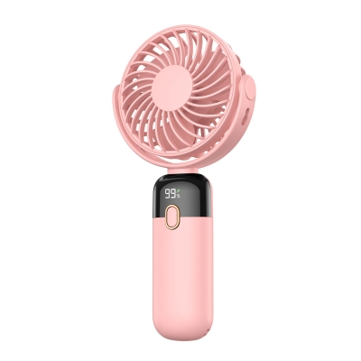 Warmco K70 Taşınabilir Şarjlı El Vantilatörü 2400mAh 360° Döner Başlıklı ve Standlı Dijital Ekranlı Soğutucu Fan Pembe - Warmco