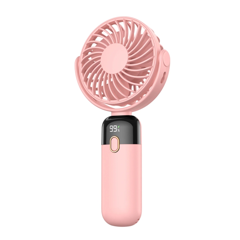 Warmco K70 Taşınabilir Şarjlı El Vantilatörü 2400mAh 360° Döner Başlıklı ve Standlı Dijital Ekranlı Soğutucu Fan Pembe - 1
