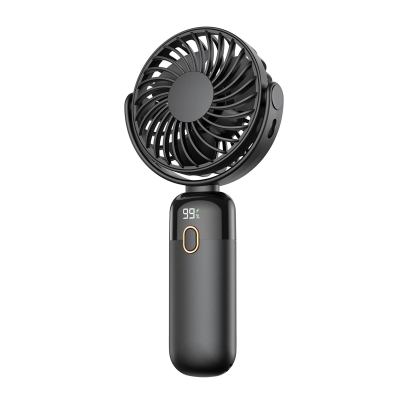 Warmco K70 Taşınabilir Şarjlı El Vantilatörü 2400mAh 360° Döner Başlıklı ve Standlı Dijital Ekranlı Soğutucu Fan Siyah - Warmco