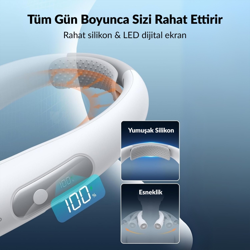 Warmco N1 Boyun Vantilatörü 10000mAh Şarjlı Dijital Göstergeli 4 Kademeli Taşınabilir Soğutucu Fan Beyaz - 4