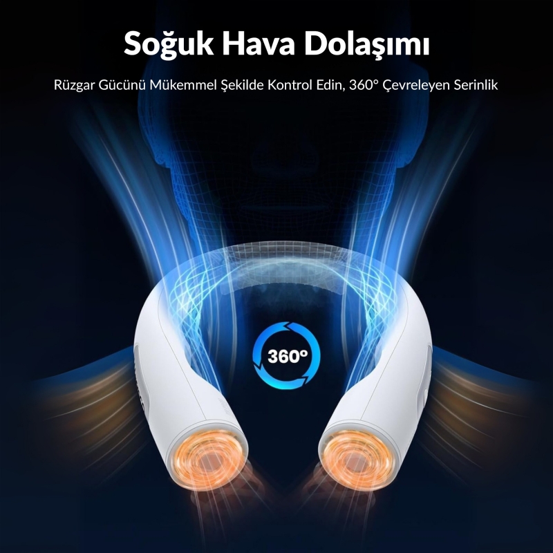 Warmco N1 Boyun Vantilatörü 10000mAh Şarjlı Dijital Göstergeli 4 Kademeli Taşınabilir Soğutucu Fan Beyaz - 5