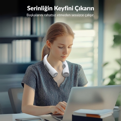 Warmco N1 Boyun Vantilatörü 10000mAh Şarjlı Dijital Göstergeli 4 Kademeli Taşınabilir Soğutucu Fan Beyaz - 7