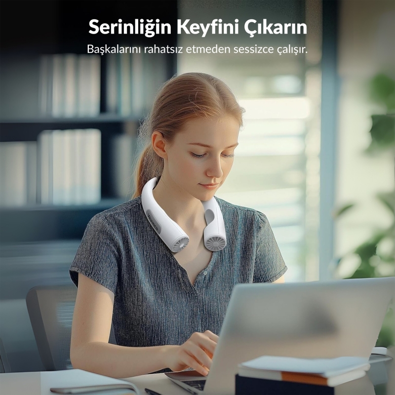 Warmco N1 Boyun Vantilatörü 10000mAh Şarjlı Dijital Göstergeli 4 Kademeli Taşınabilir Soğutucu Fan Beyaz - 7